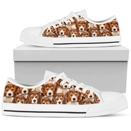 Beagle Style Womens Athletic Flat Low Top Shoes Sneaker, Dog Printed Shoes, Canvas Shoes For Men, Women