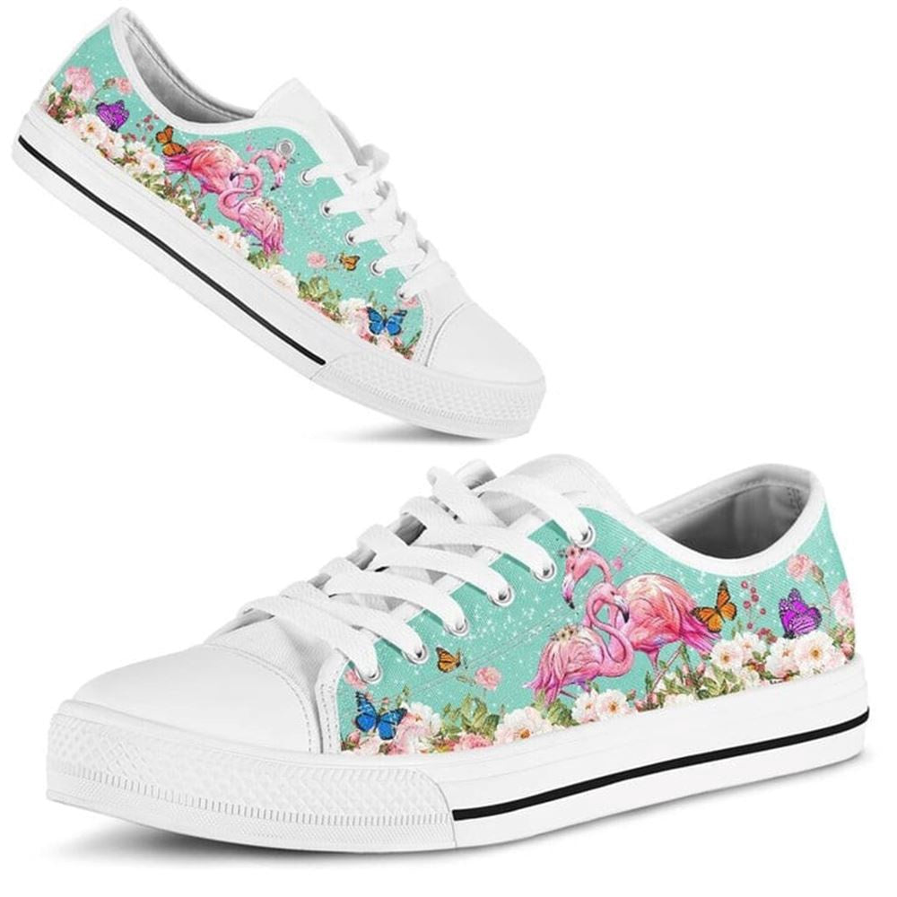 Beautiful Couple Flamingo Love Flower Watercolor Low Top Shoes, Animal Print Canvas Shoes, Print On Canvas Shoes