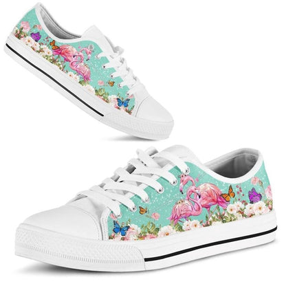Beautiful Couple Flamingo Love Flower Watercolor Low Top Shoes, Animal Print Canvas Shoes, Print On Canvas Shoes