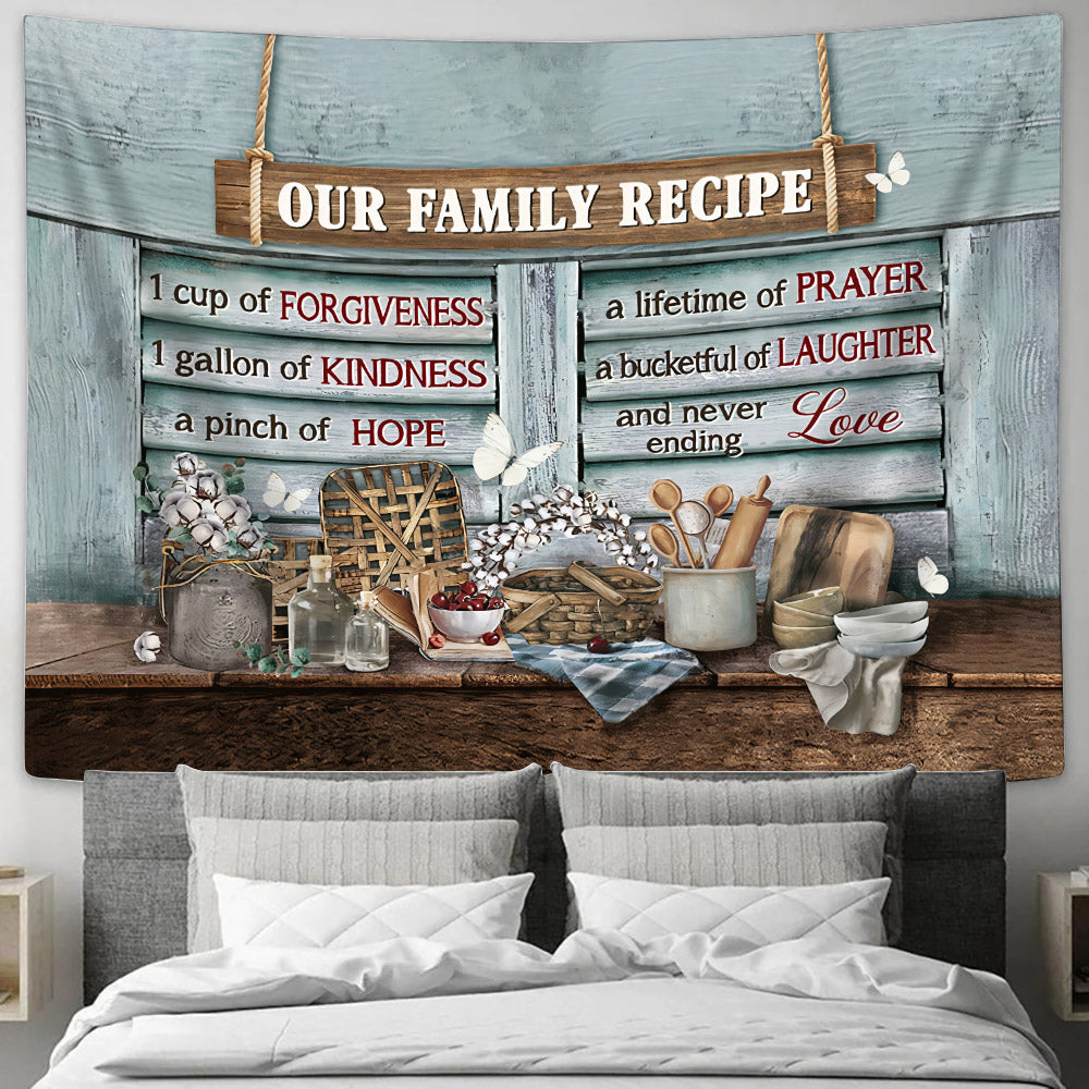 Beautiful Kitchen Cotton Flower Butterfly Our Family Recipe Tapestry - Christian Wall Tapestries
