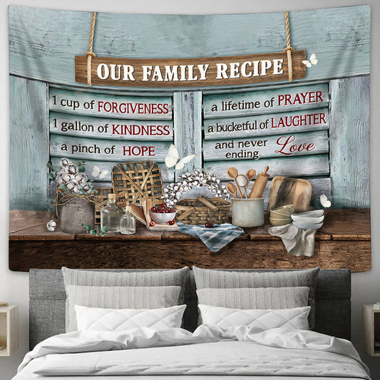 Beautiful Kitchen Cotton Flower Butterfly Our Family Recipe Tapestry - Christian Wall Tapestries