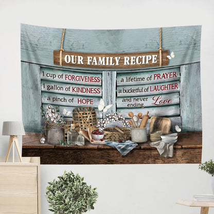 Beautiful Kitchen Cotton Flower Butterfly Our Family Recipe Tapestry - Christian Wall Tapestries