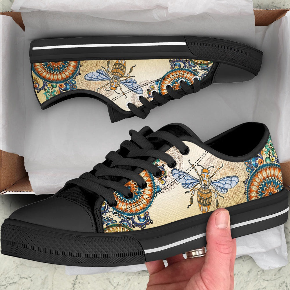 Bee Ethnic Style Low Top Beekeeping Fashion Sneaker, Animal Print Canvas Shoes, Print On Canvas Shoes