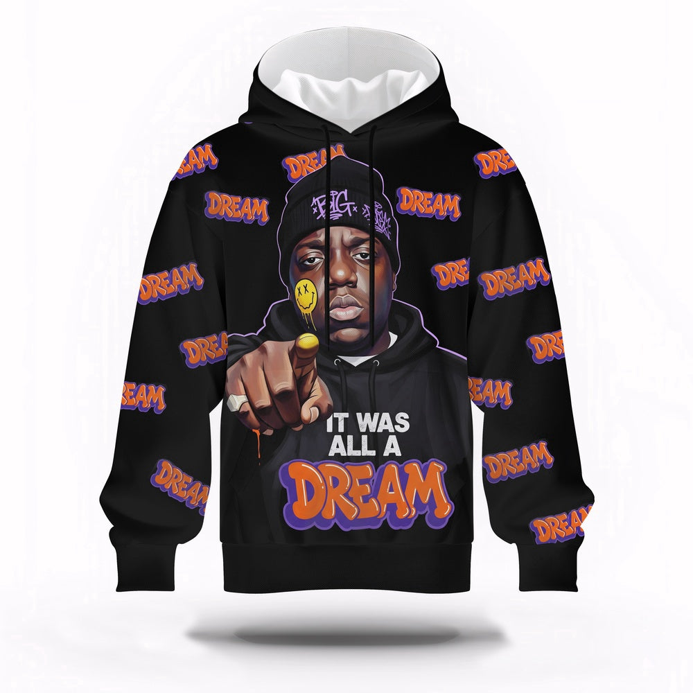 Biggie Dream All Black Hoodie, Rapper 3D Hoodie, Rap Legends Hoodie