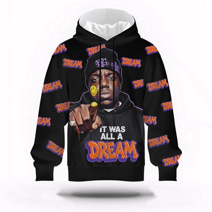 Biggie Dream All Black Hoodie, Rapper 3D Hoodie, Rap Legends Hoodie