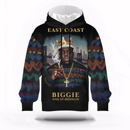 Biggie East Coast King Dark Hoodie, Rapper 3D Hoodie, Rap Legends Hoodie