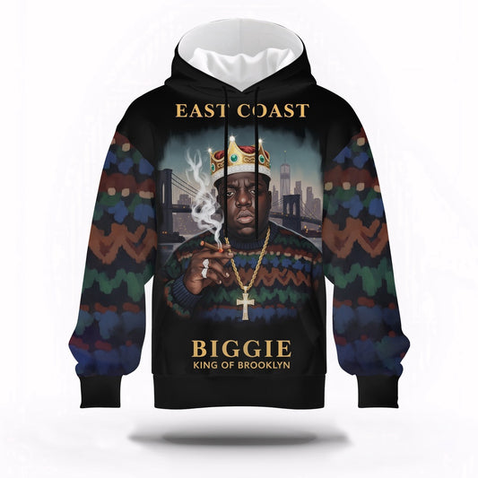 Biggie East Coast King Dark Hoodie, Rapper 3D Hoodie, Rap Legends Hoodie