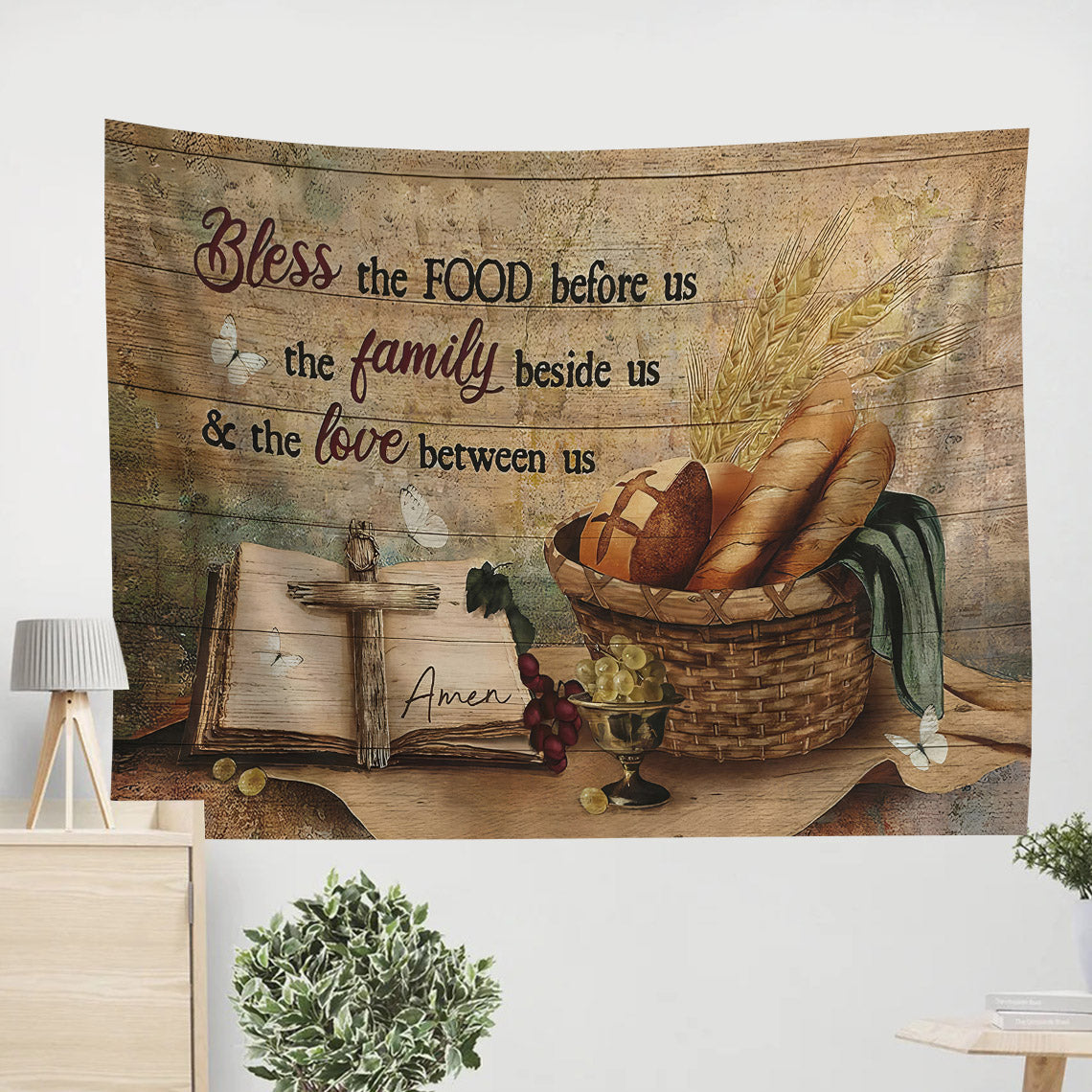 Bless The Food Baguette Tapestry - Bible Verse Tapestry
