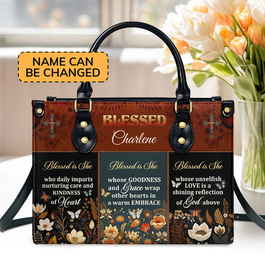 Blessed Is She Personalized Leather Handbag - Custom Name Leather Handbags For Women