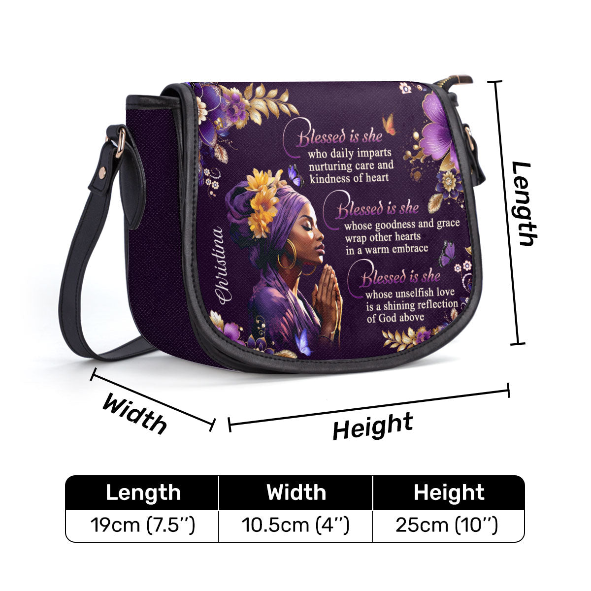 Blessed Is She Personalized Leather Saddle Bag - Christian Women's Handbags