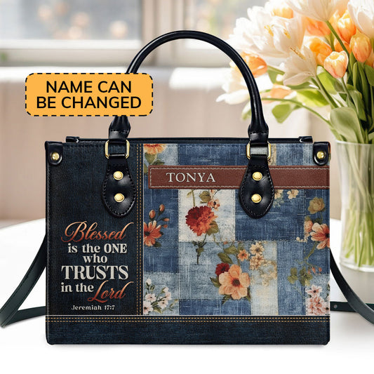 Blessed Is The One Personalized Leather Handbag With Handle For Women