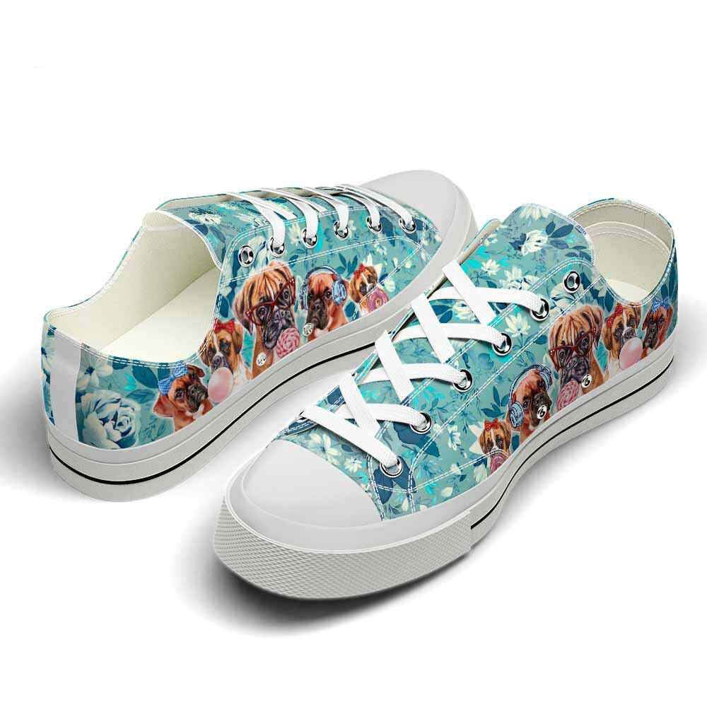Boxer Candy Flower Low Top Shoes - Happy International Dog Day Canvas Sneaker, Dog Printed Shoes, Canvas Shoes For Men, Women