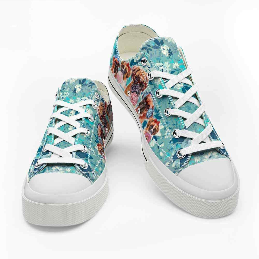 Boxer Candy Flower Low Top Shoes - Happy International Dog Day Canvas Sneaker, Dog Printed Shoes, Canvas Shoes For Men, Women
