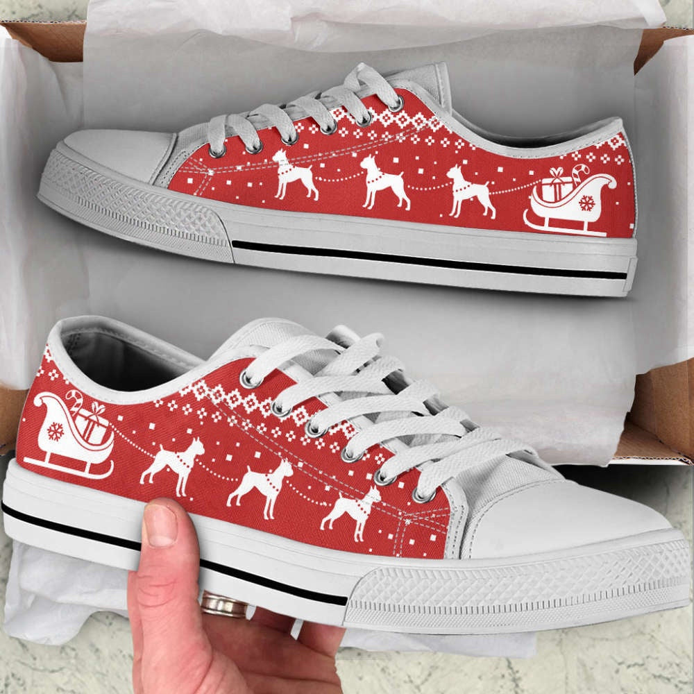 Boxer Dog Lover Christmas Reindeer Low Top Shoes Canvas Sneakers, Dog Printed Shoes, Canvas Shoes For Men, Women