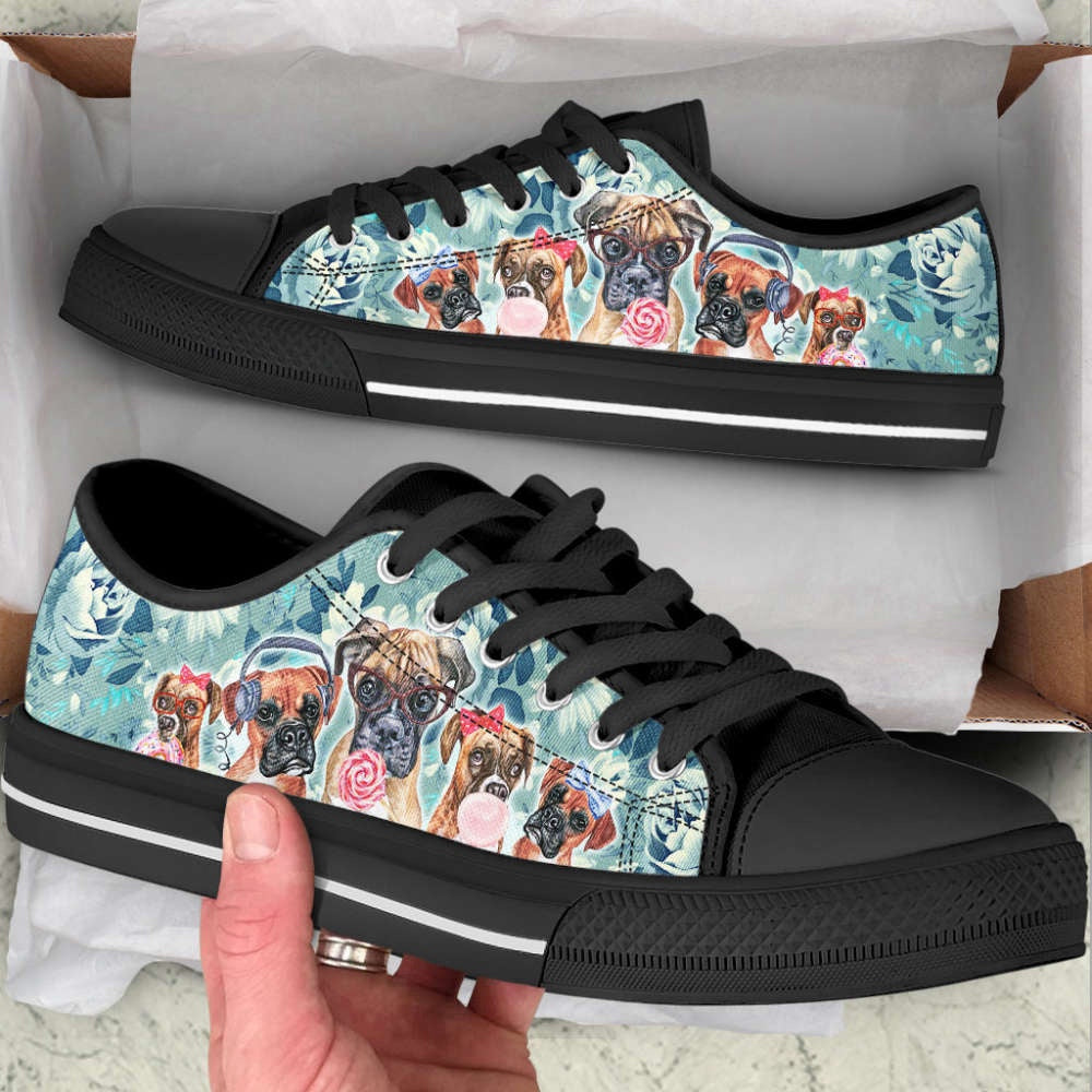 Boxer Dog Turquoise Pattern Low Top Shoes Canvas Sneakers, Dog Printed Shoes, Canvas Shoes For Men, Women