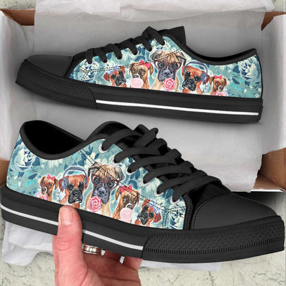 Boxer Dog Turquoise Pattern Low Top Shoes Canvas Sneakers, Dog Printed Shoes, Canvas Shoes For Men, Women