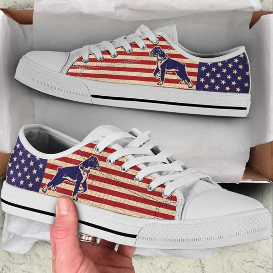 Boxer Dog Usa Flag Low Top Shoes Canvas Sneakers Casual Shoes, Dog Printed Shoes, Canvas Shoes For Men, Women