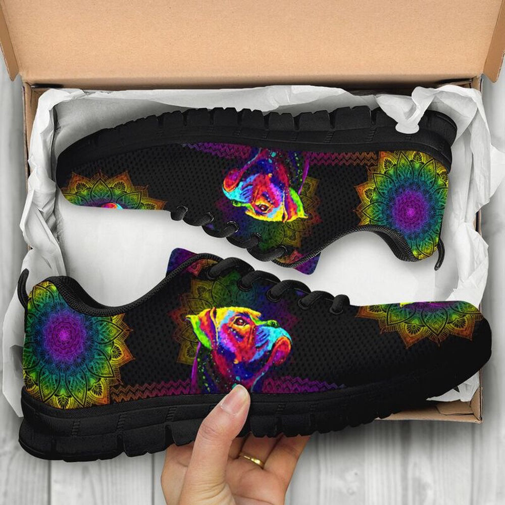 Boxer Sneaker, Boxer Dog Colorful Mandala Sneakers, Boxer Shoes