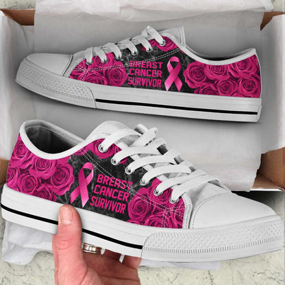 Breast Cancer Shoes Survivor Rose Flower Low Top Shoes Canvas Shoes, Breast Cancer Awareness Shoes