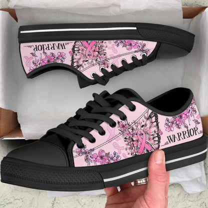 Breast Cancer Shoes Warrior Butterfly Flower Low Top Shoes Canvas Shoes, Breast Cancer Awareness Shoes