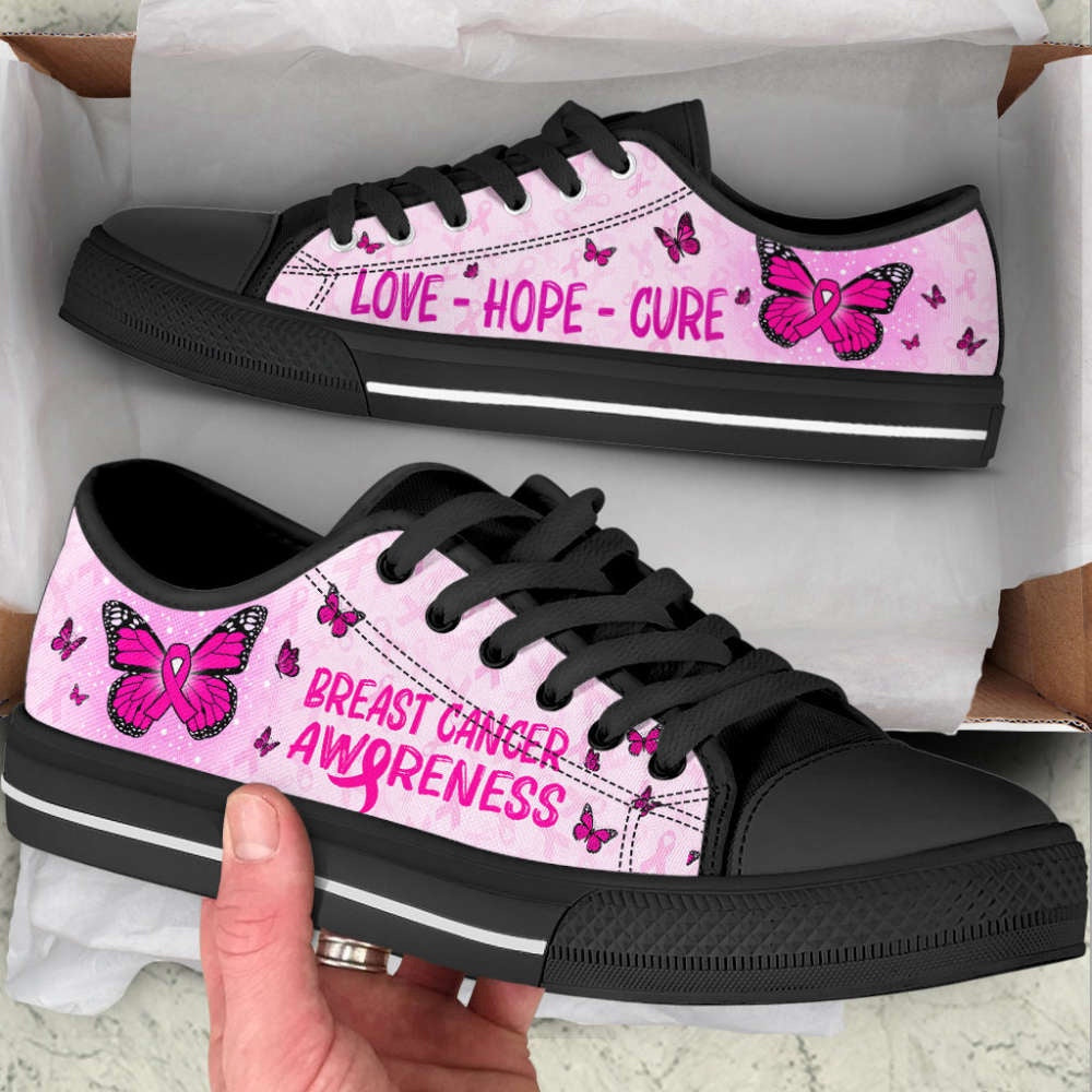 Breast Cancer Shoes With Butterfly Version Low Top Shoes Canvas Shoes, Breast Cancer Awareness Shoes