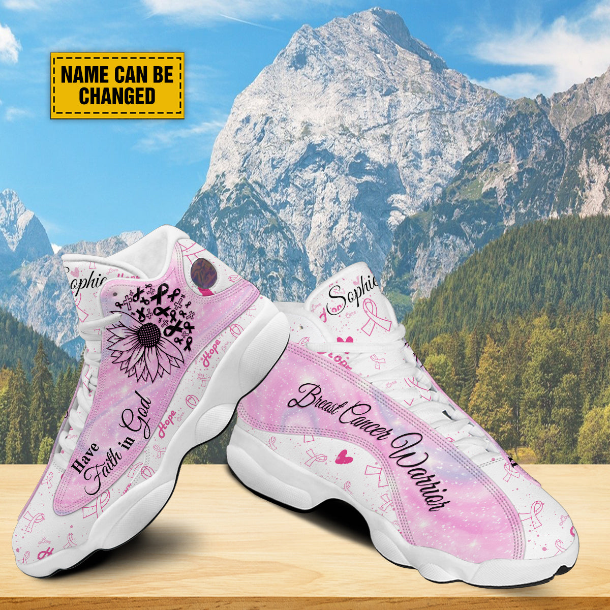 Breast Cancer Warrior Customized Basketball Shoes - Sunflower Faith Shoes