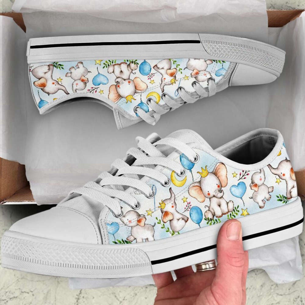 Bubble Elephant Low Top Canvas Print Shoes, Animal Print Canvas Shoes, Print On Canvas Shoes
