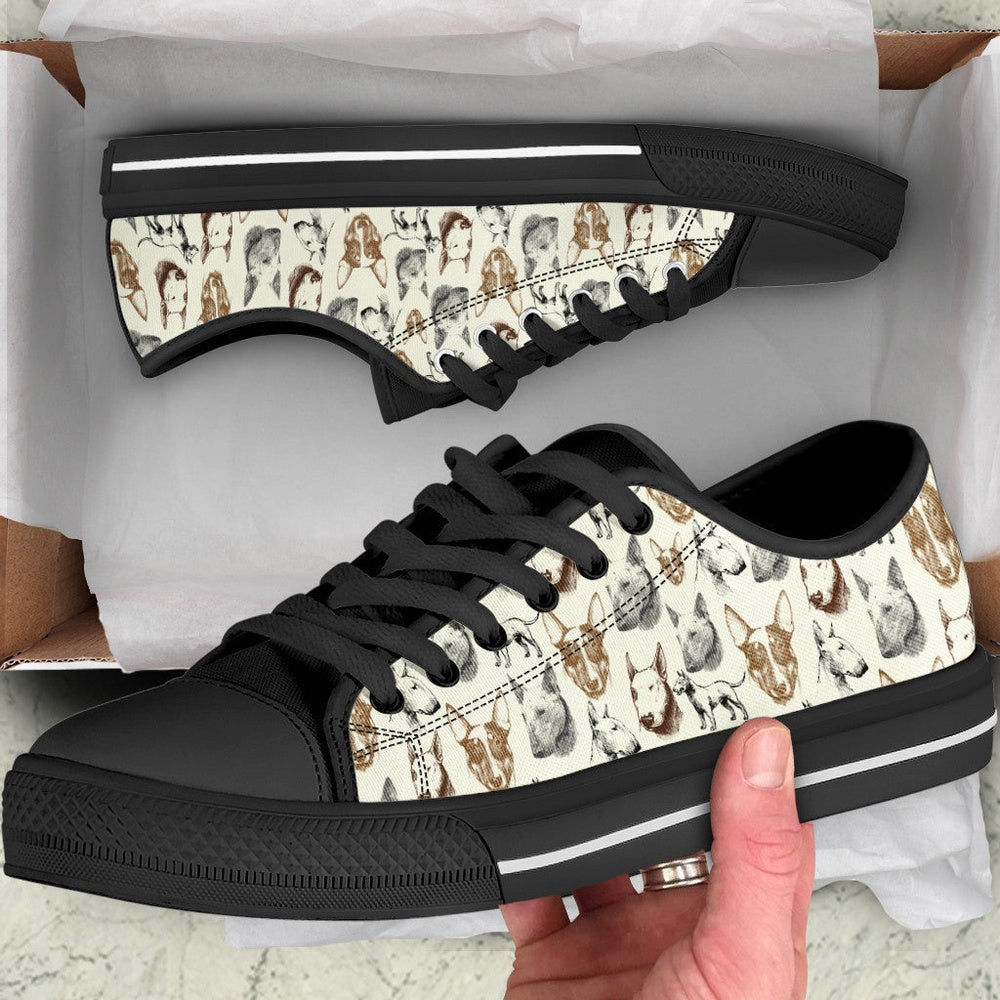 Bull Terrier Low Top Shoes - Low Top Sneaker, Dog Printed Shoes, Canvas Shoes For Men, Women
