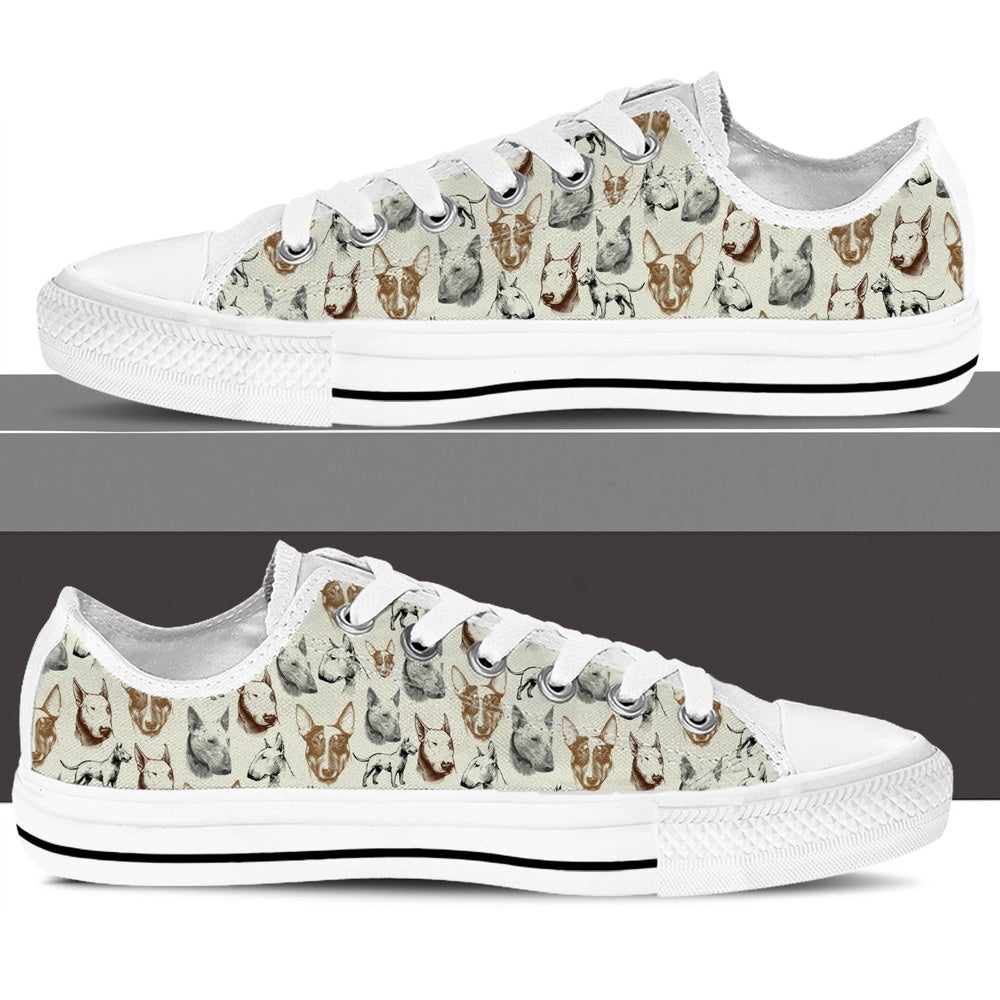 Bull Terrier Low Top Shoes - Low Top Sneaker, Dog Printed Shoes, Canvas Shoes For Men, Women