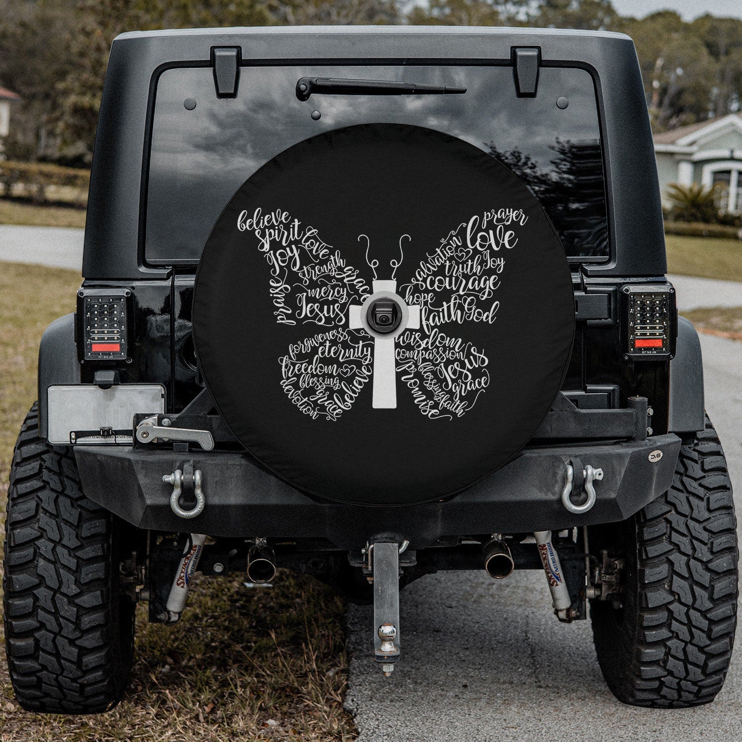 Butterfly Cross Christian Butterfly Jesus Christian Spare Tire Cover - Christian Tire Cover