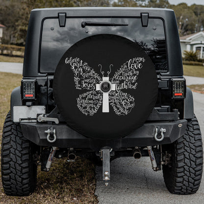 Butterfly Cross Christian Butterfly Jesus Christian Spare Tire Cover - Christian Tire Cover