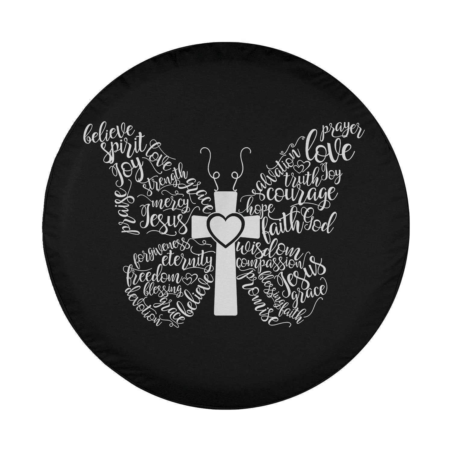 Butterfly Cross Christian Butterfly Jesus Christian Spare Tire Cover - Christian Tire Cover