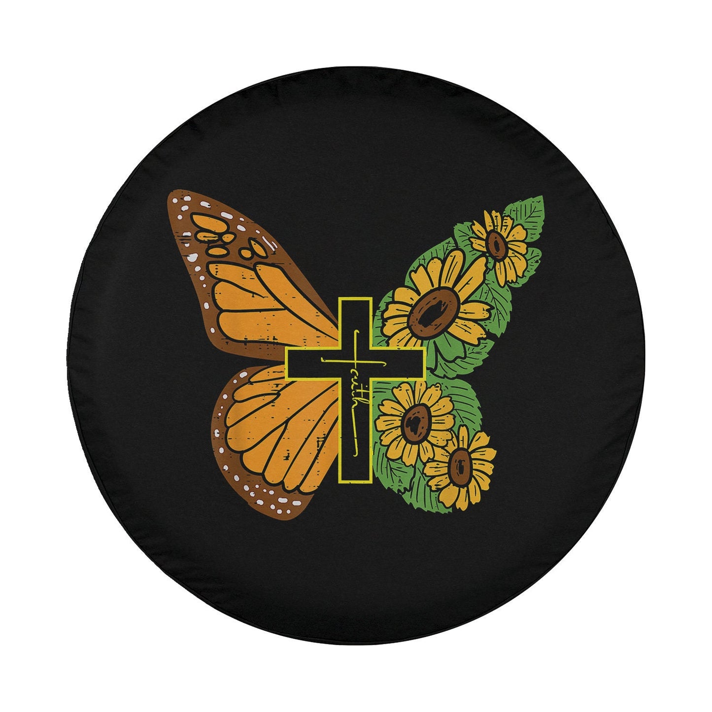 Butterfly Sunflower Cross Faith God Jesus Christian Spare Tire Cover - Christian Tire Cover