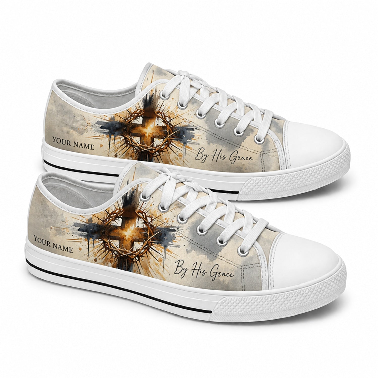 By His Grace Cross Crown Artistic Personalized Low Top Shoes    