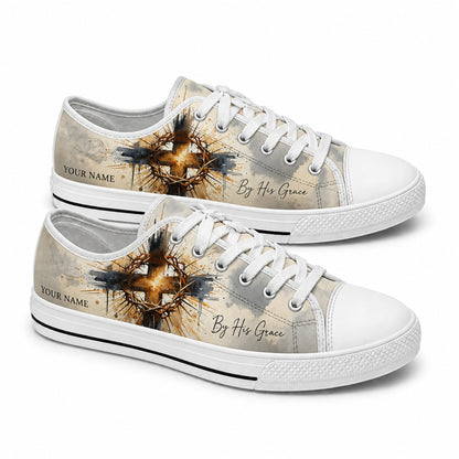 By His Grace Cross Crown Artistic Personalized Low Top Shoes    