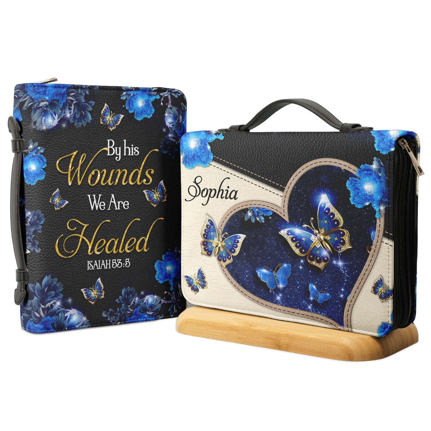 By His Wounds We Are Healed Isaiah 53 5 Butterfly Personalized Bible Covers - Custom Bible Case Christian Pastor