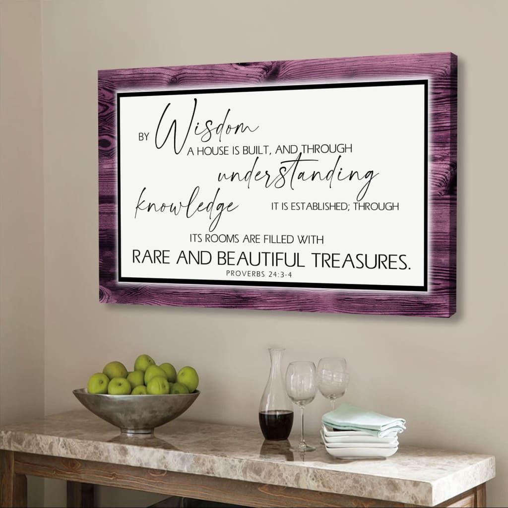 By Wisdom A House Is Built Wall Art Canvas, Bible Verse Wall Art Canvas