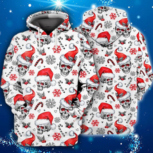 Christmas Skull Candy Cane All Over Print 3D Hoodie For Men And Women, Christmas Gift, Warm Winter Clothes, Best Outfit Christmas