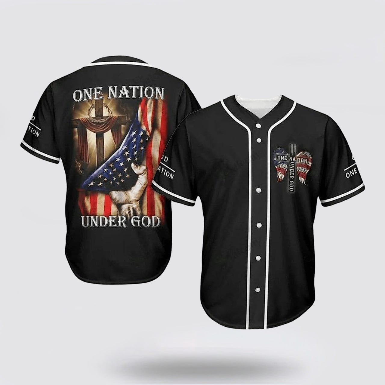 Sports Baseball Jersey Jesus - ONE Nation Under GOD