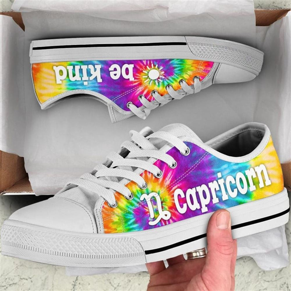Capricorn Zodiac Sign Bekind Tie Dye Canvas Low Top Shoes, Low Top Sneaker, Low Top Canvas Shoes