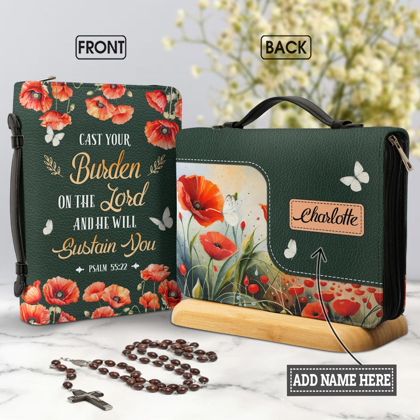 Cast Your Burden On The Lord And He Will Sustain You Psalm 55 22 Personalized Bible Covers - Custom Bible Case Christian Pastor