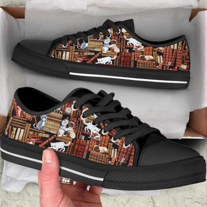 Cat Lover Shoes In The Library Low Top Shoes Canvas Shoes Print Lowtop, Cat Canvas Shoes