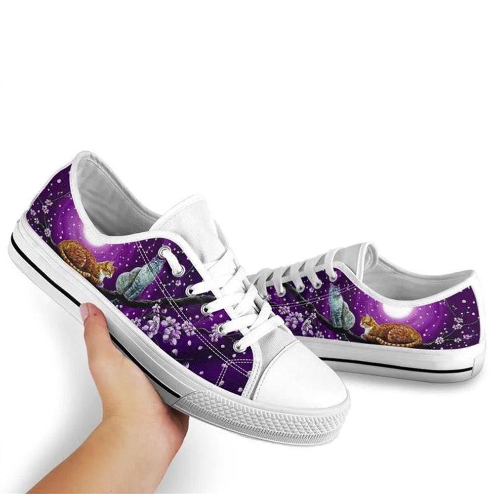 Cat Sakura Cherry Blossom Low Top Shoes - Low Top Shoes Mens, Women, Cat Canvas Shoes