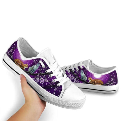 Cat Sakura Cherry Blossom Low Top Shoes - Low Top Shoes Mens, Women, Cat Canvas Shoes