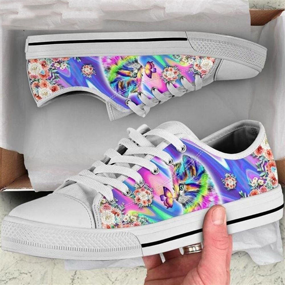 Cat Trippy Pattern Low Top Shoes - Cat Psychedelic Canvas Sneaker - Owners Gift Cat Breeders, Cat Canvas Shoes