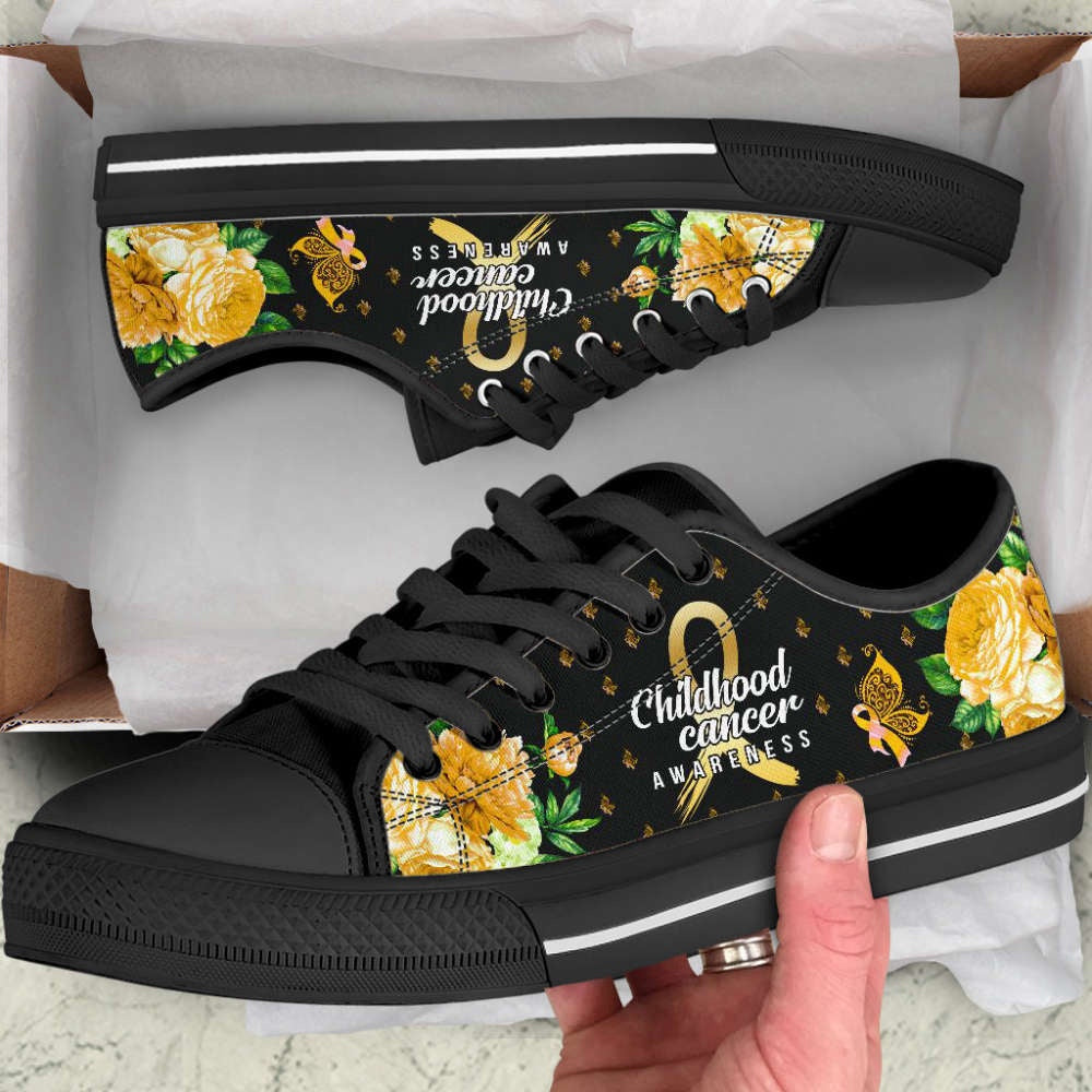 Childhood Cancer Shoes Awareness Hope Flower Low Top Shoes Canvas Shoes, Breast Cancer Awareness Shoes