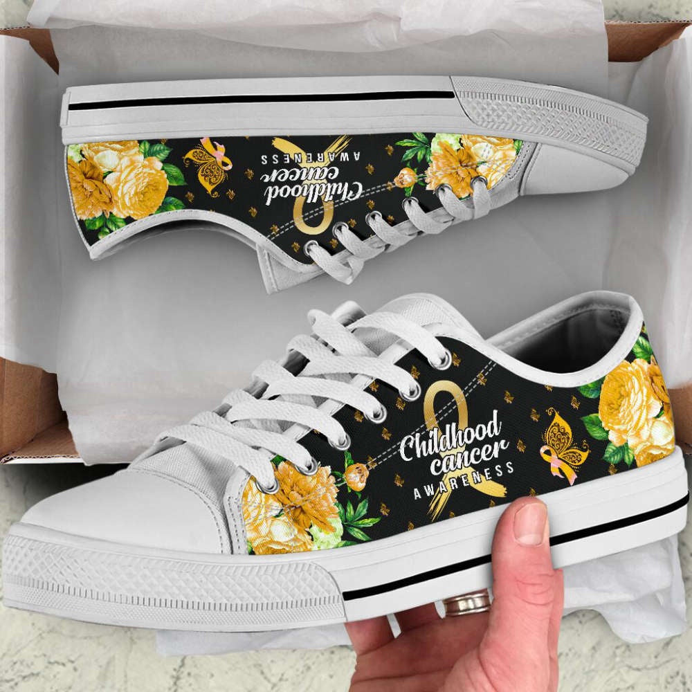 Childhood Cancer Shoes Awareness Hope Flower Low Top Shoes Canvas Shoes, Breast Cancer Awareness Shoes
