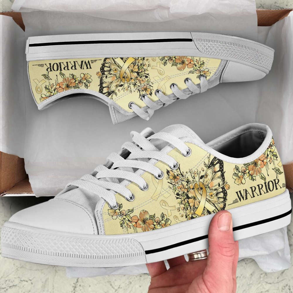 Childhood Cancer Shoes Butterfly Flower Low Top Shoes Canvas Shoes, Breast Cancer Awareness Shoes