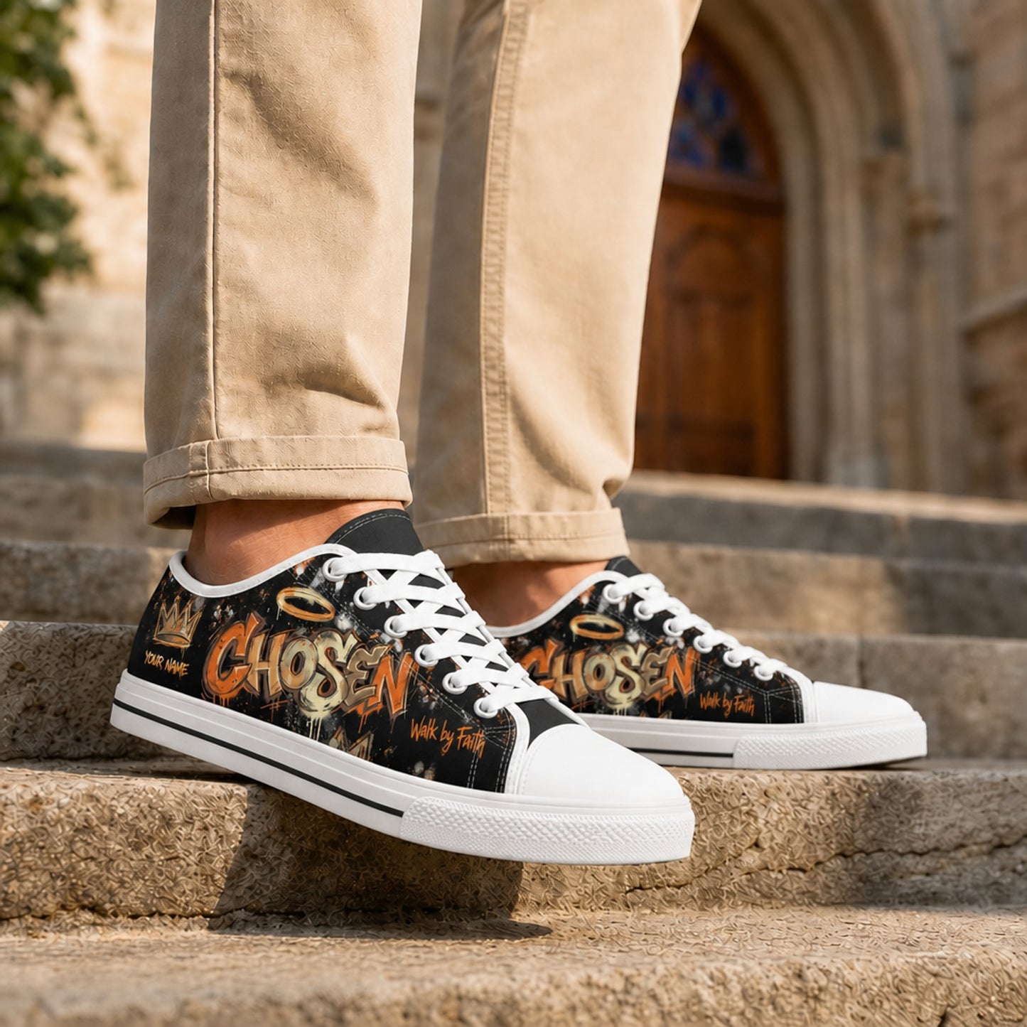 Chosen Graffiti Text Graphic Personalized Low Top Shoes Life style    