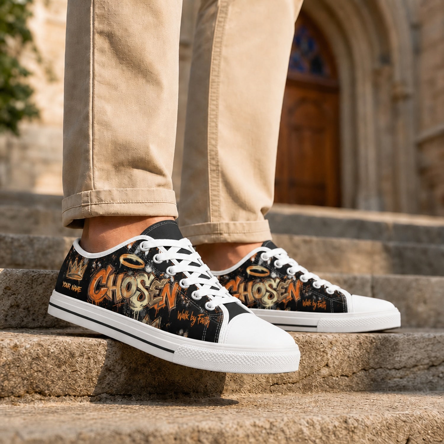 Chosen Graffiti Text Graphic Personalized Low Top Shoes Life style    